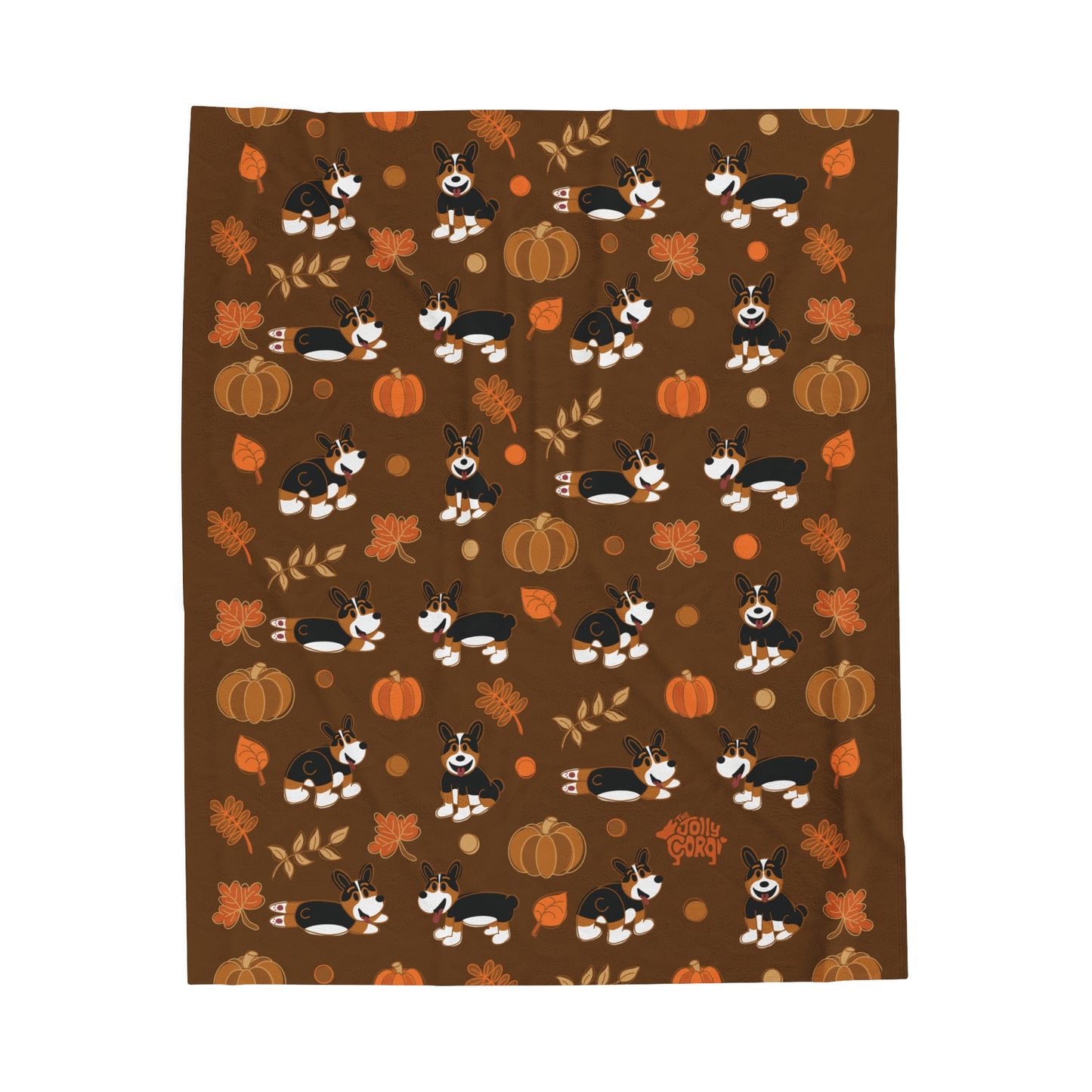 Black Headed Tri Corgi Docked Tail - Brown Autumn Velveteen Blanket - The Jolly Corgi