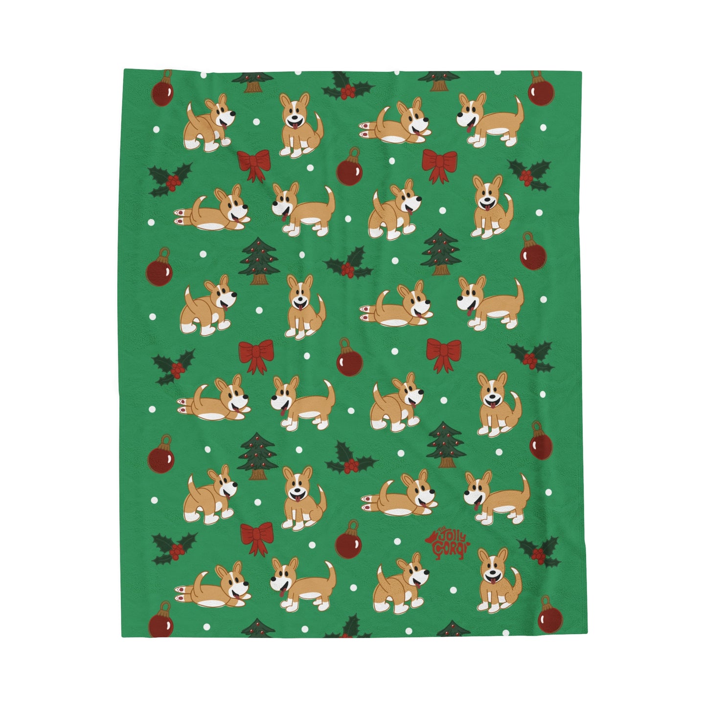 Fawn Corgi Full Tail - Christmas Velveteen Blanket - The Jolly Corgi