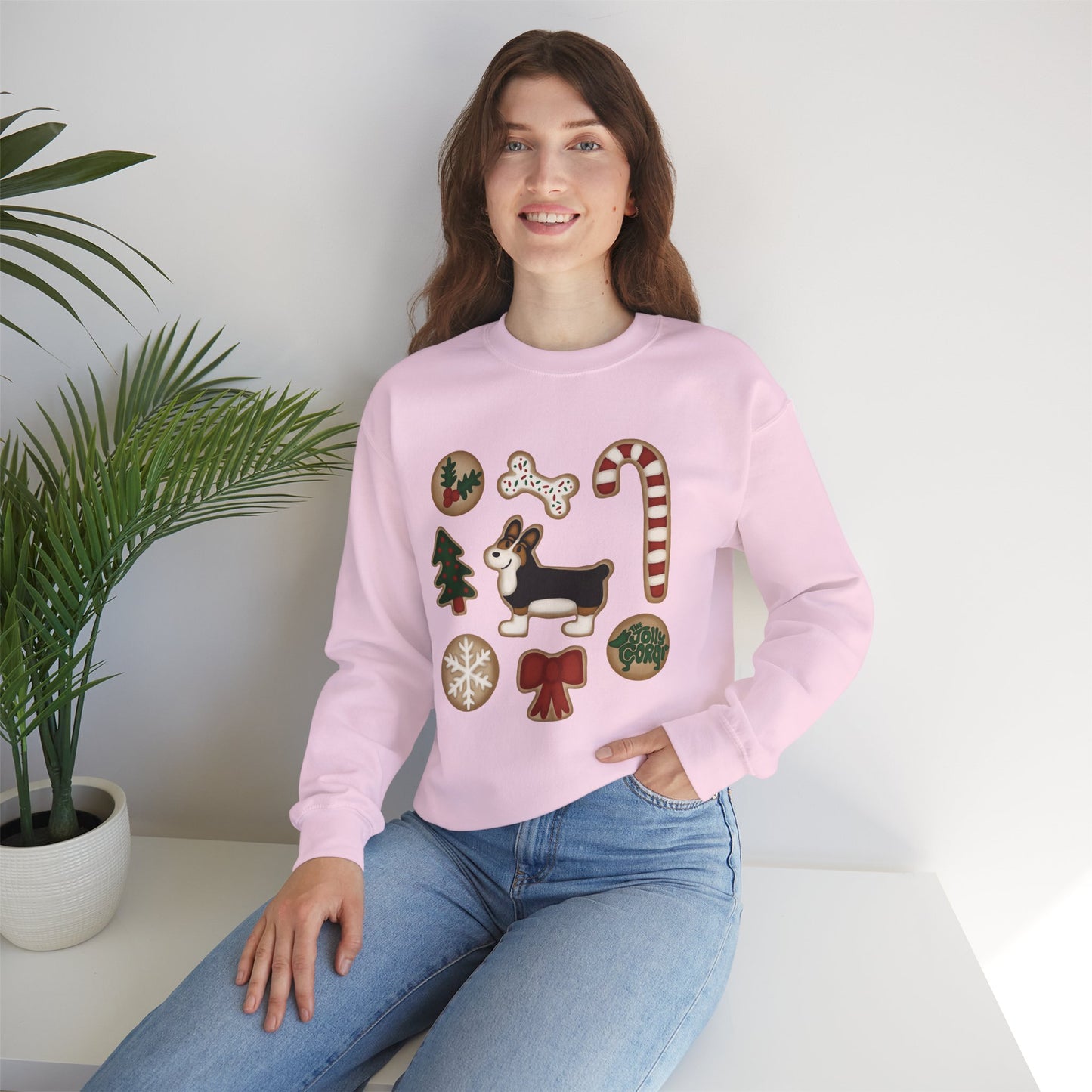 Black Headed Tri Corgi Docked - Christmas Cookie Crewneck Sweatshirt - The Jolly Corgi