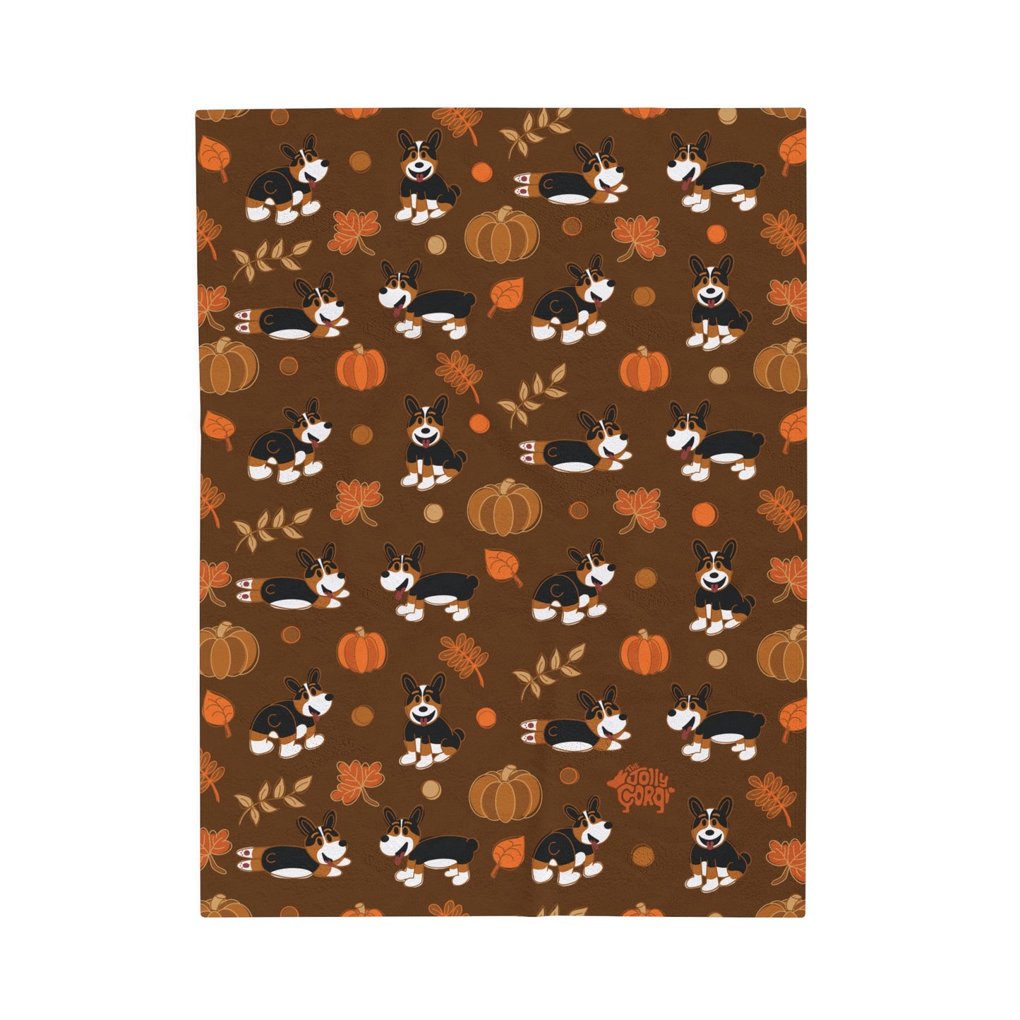 Black Headed Tri Corgi Docked Tail - Brown Autumn Velveteen Blanket - The Jolly Corgi