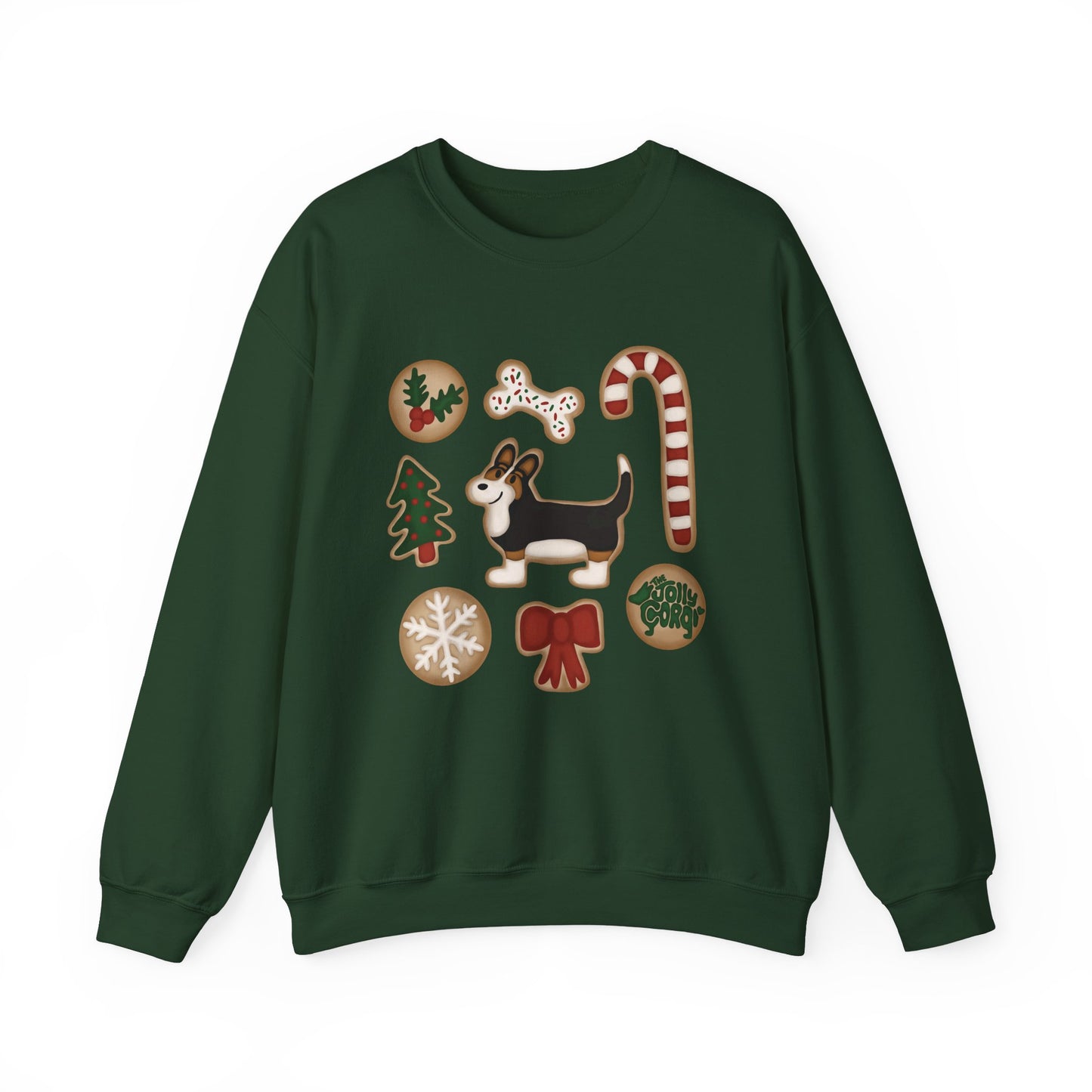 Black Headed Tri Corgi Full Tail - Christmas Cookie Crewneck Sweatshirt - The Jolly Corgi