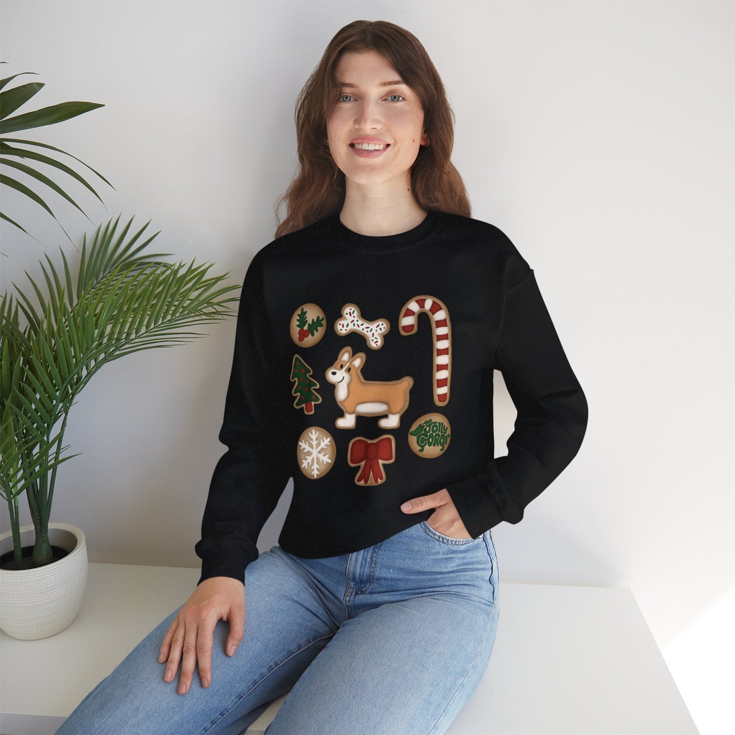 Fawn Corgi Docked - Christmas Cookie Crewneck Sweatshirt - The Jolly Corgi