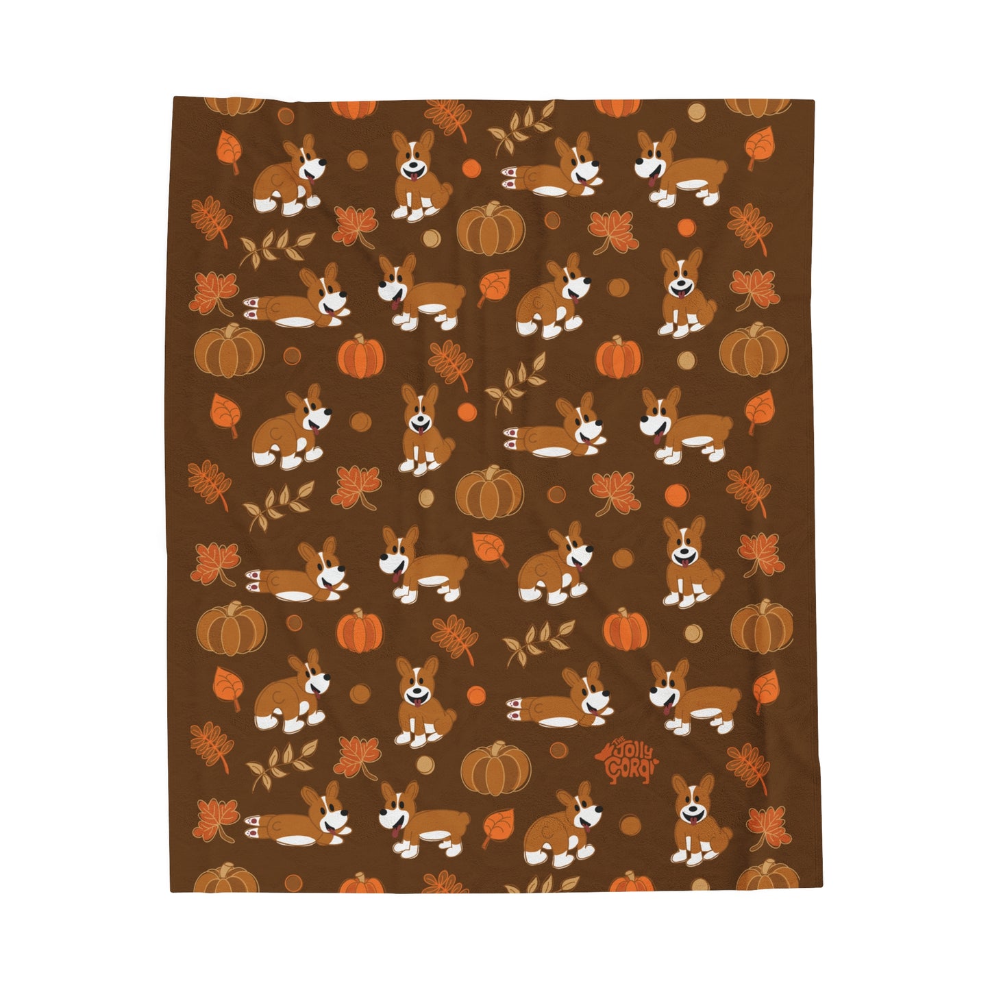 Red Corgi Docked Tail - Brown Autumn Velveteen Blanket - The Jolly Corgi