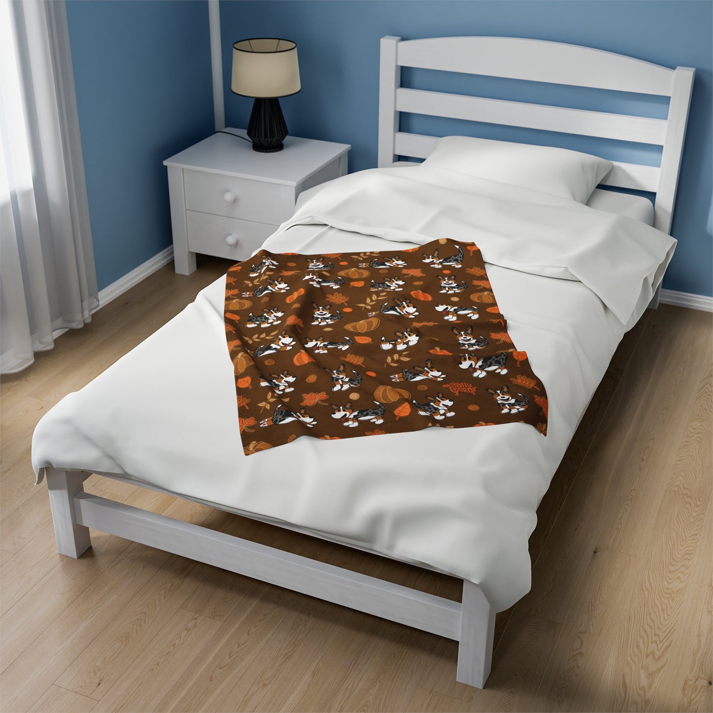 Merle Corgi Full Tail - Brown Autumn Velveteen Blanket - The Jolly Corgi
