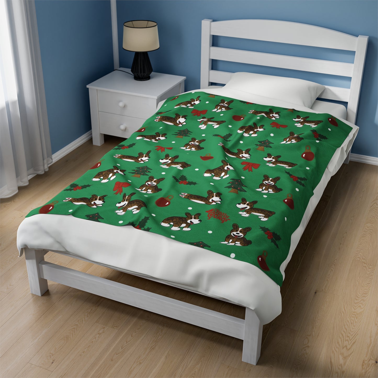 Brindle Corgi Docked - Christmas Velveteen Blanket - The Jolly Corgi