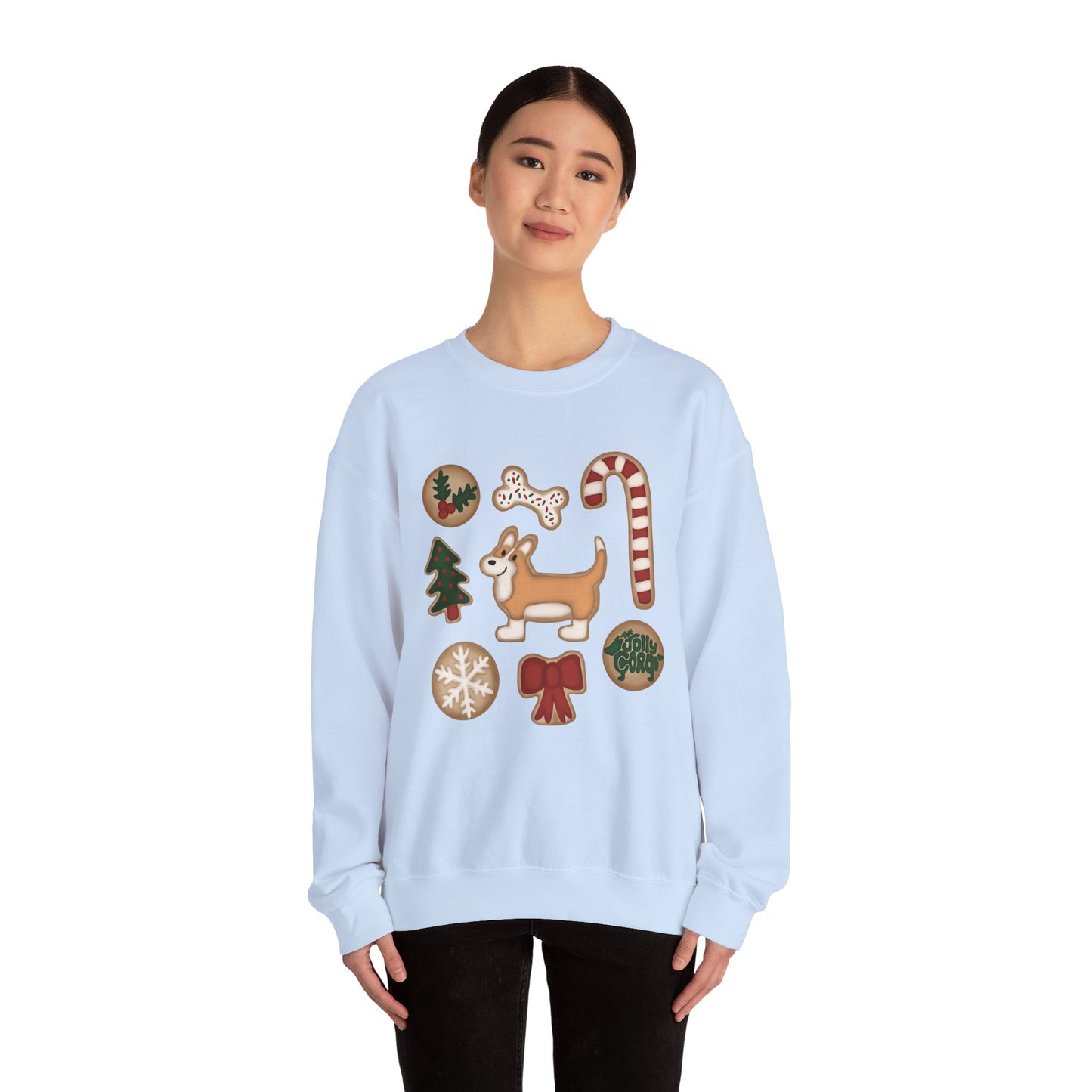Fawn Corgi Full Tail - Christmas Cookie Crewneck Sweatshirt - The Jolly Corgi