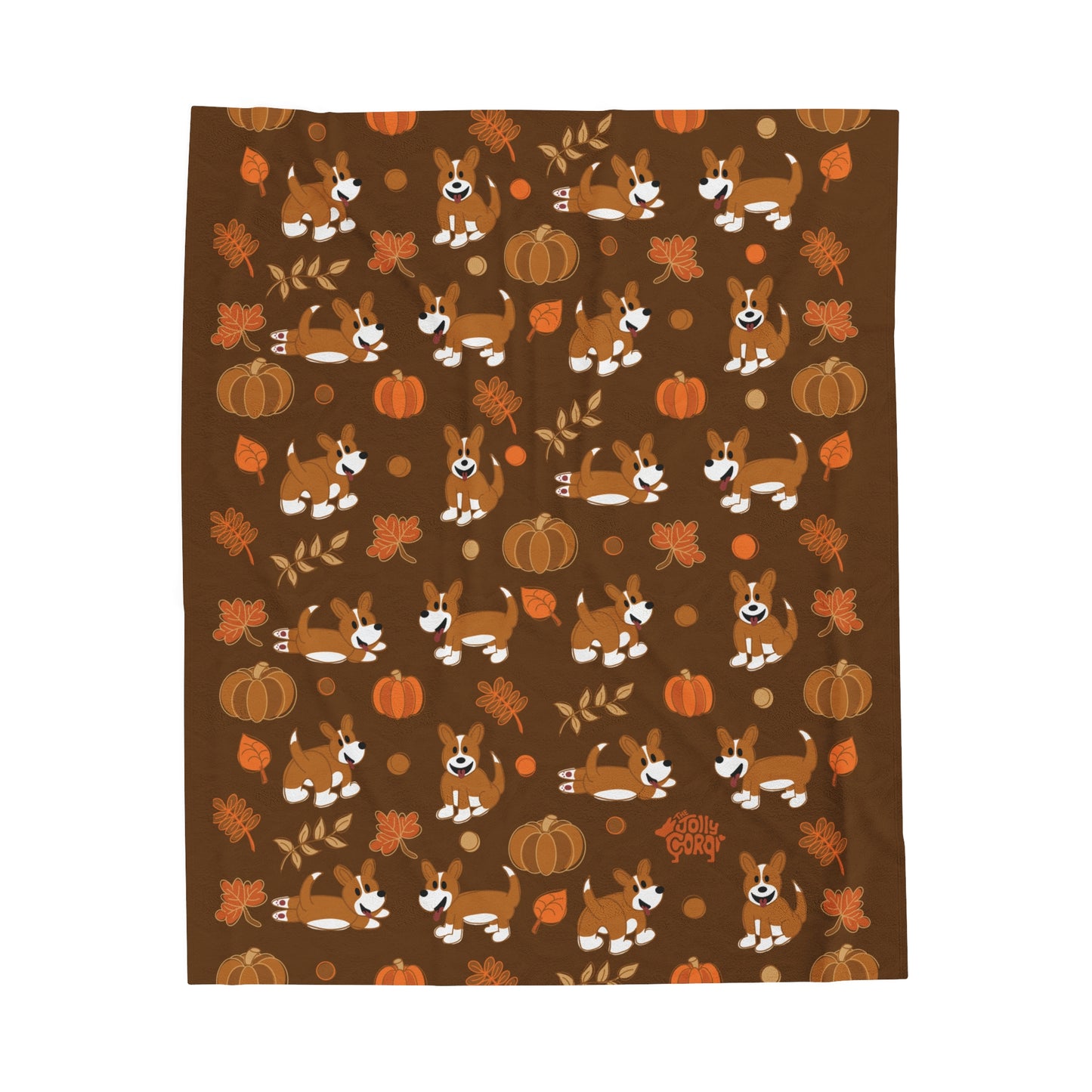 Red Corgi Full Tail - Brown Autumn Velveteen Blanket - The Jolly Corgi