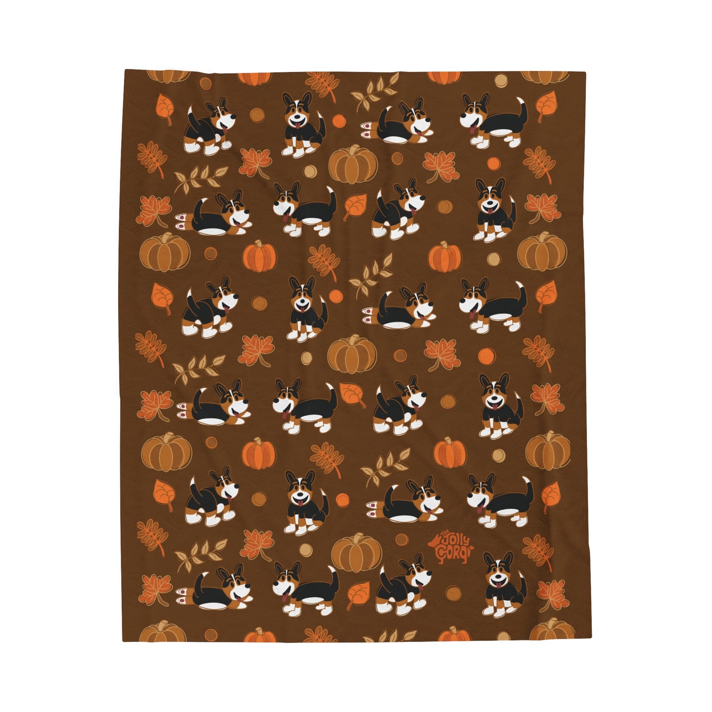 Black Headed Tri Corgi Full Tail - Brown Autumn Velveteen Blanket - The Jolly Corgi