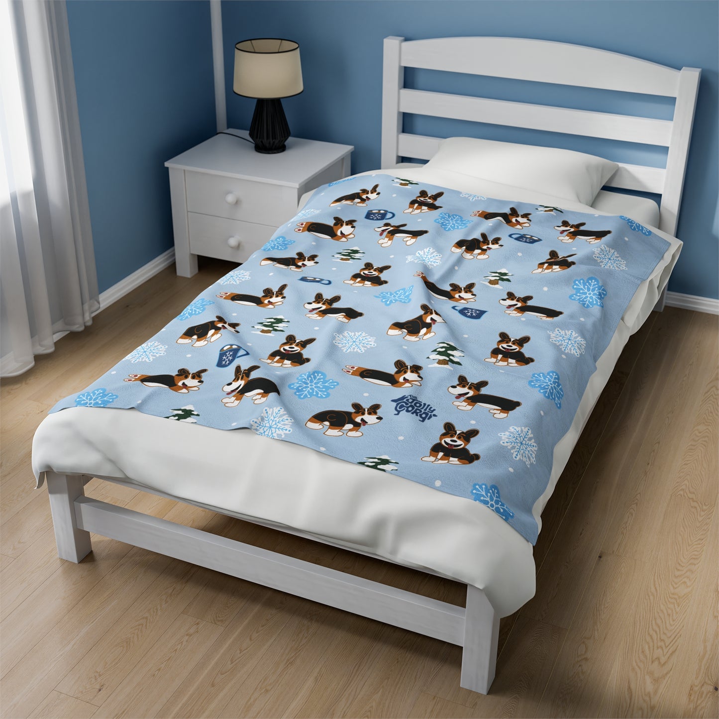 Black Headed Tri Corgi Docked - Winter Velveteen Blanket - The Jolly Corgi