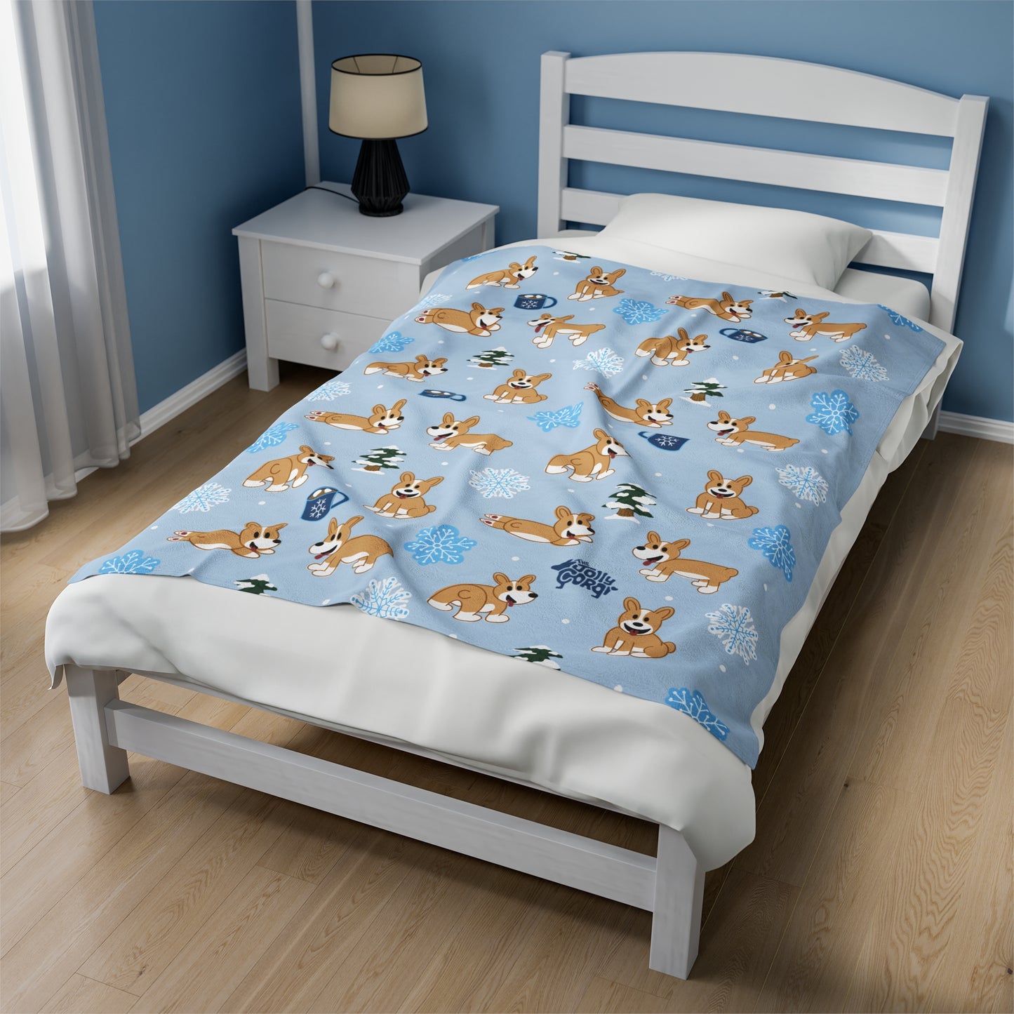Fawn Corgi Docked - Winter Velveteen Blanket - The Jolly Corgi