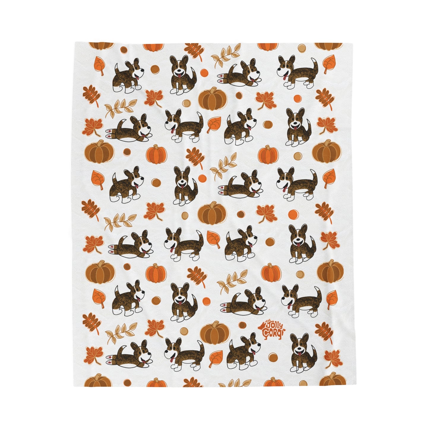 Brindle Corgi Full Tail - White Autumn Velveteen Blanket - The Jolly Corgi