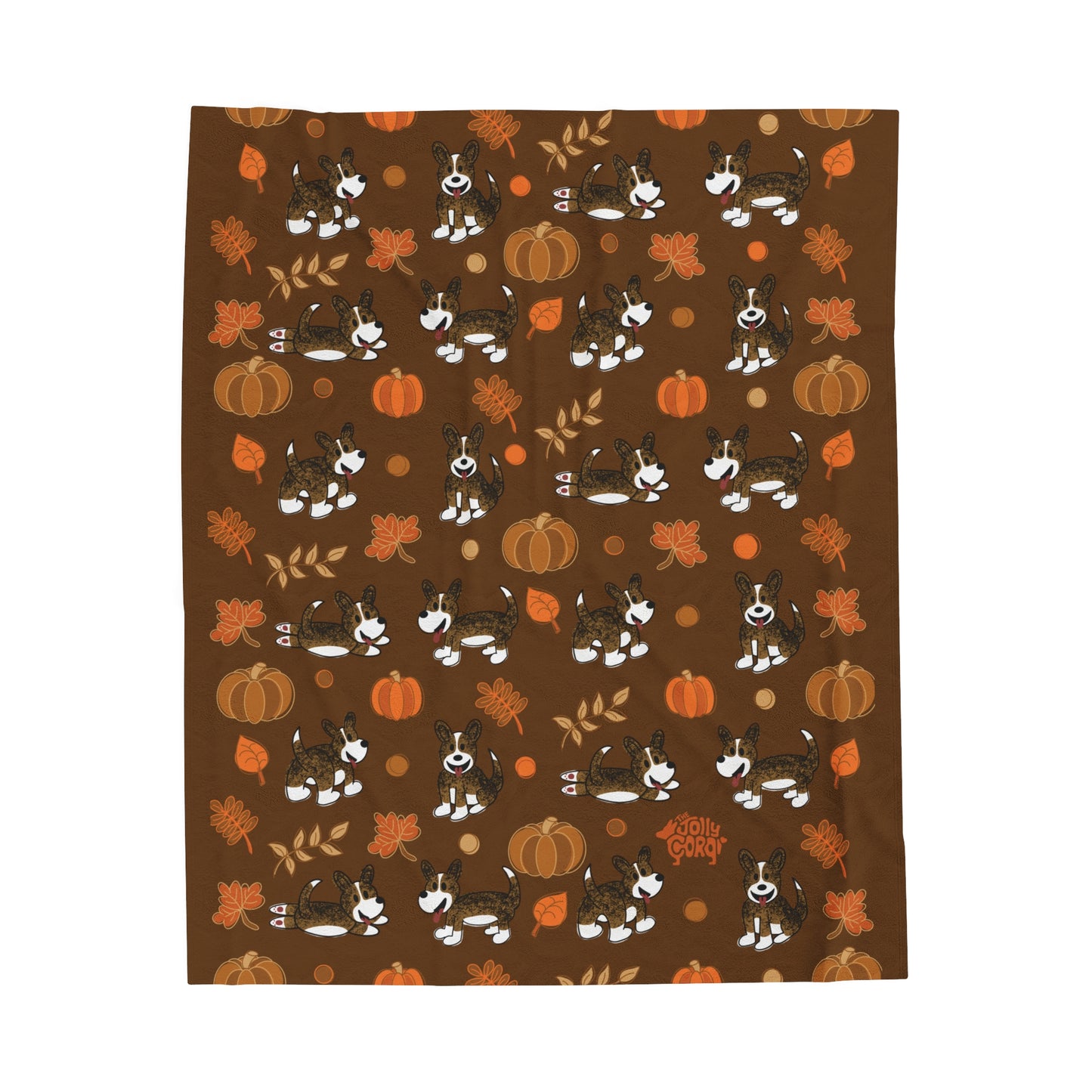 Brindle Corgi Full Tail - Brown Autumn Velveteen Blanket - The Jolly Corgi