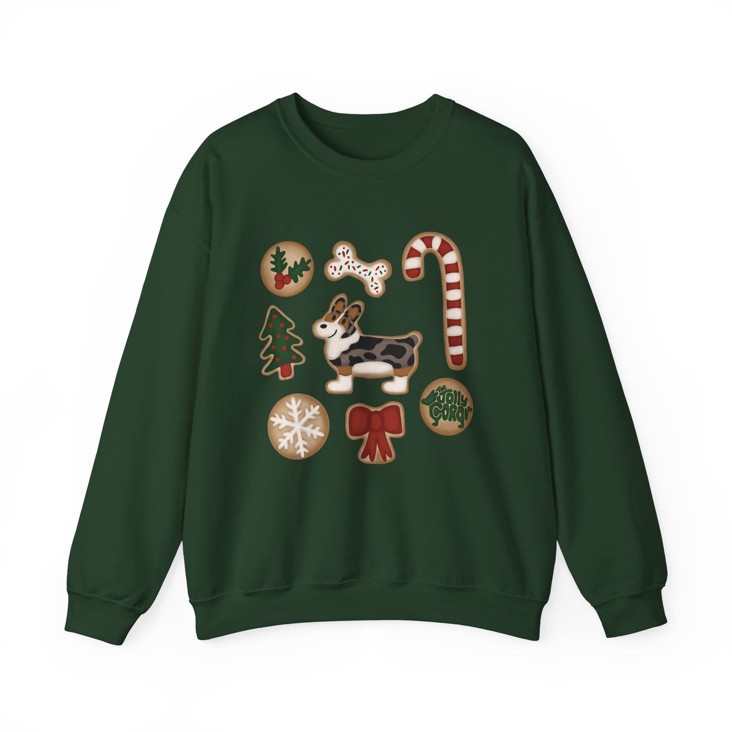 Merle Corgi Docked - Christmas Cookie Crewneck Sweatshirt - The Jolly Corgi