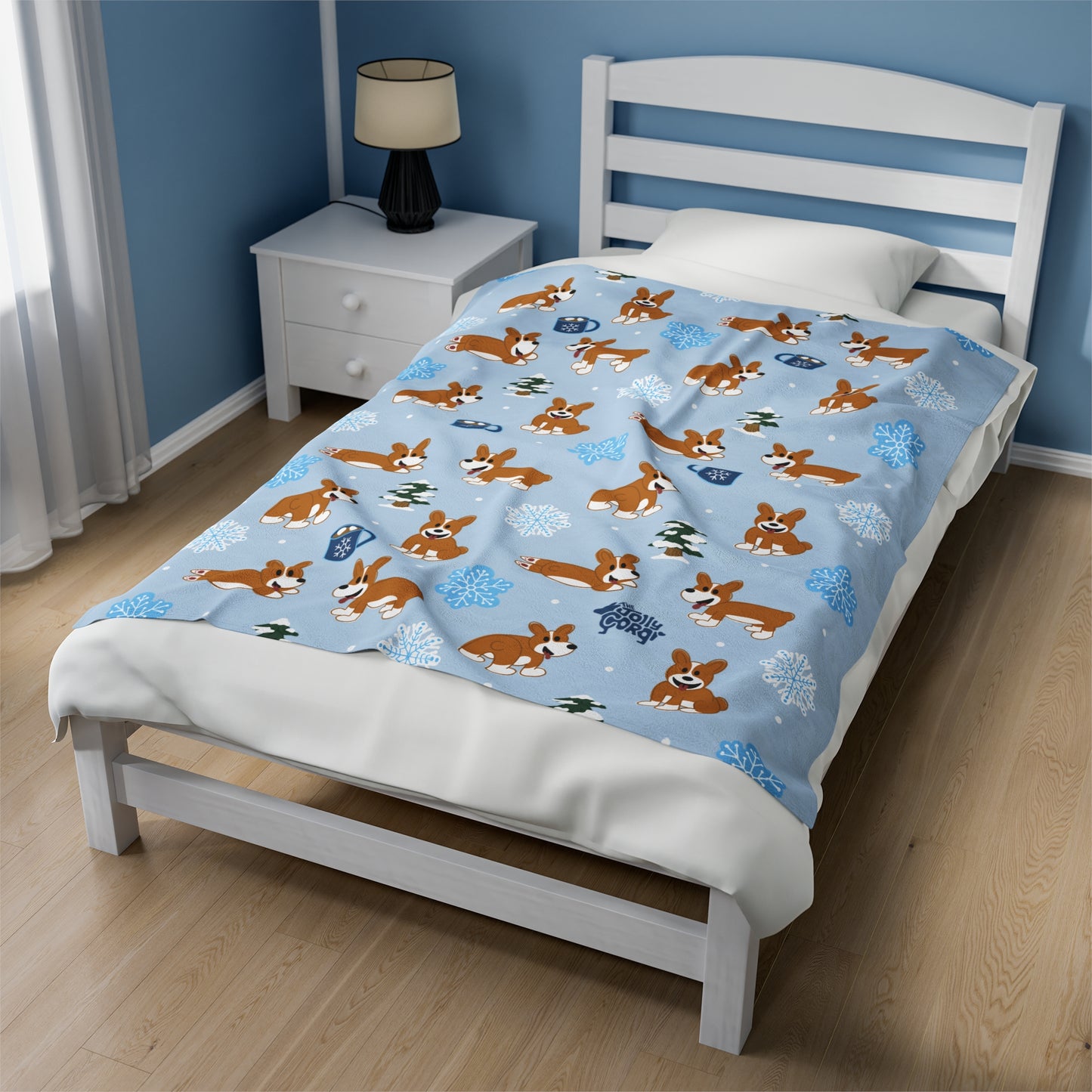 Red and White Corgi Docked - Winter Velveteen Blanket - The Jolly Corgi