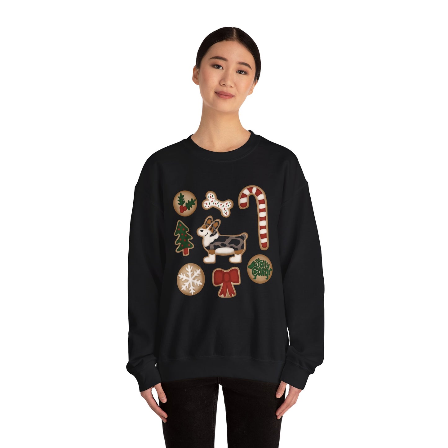 Merle Corgi Docked - Christmas Cookie Crewneck Sweatshirt - The Jolly Corgi