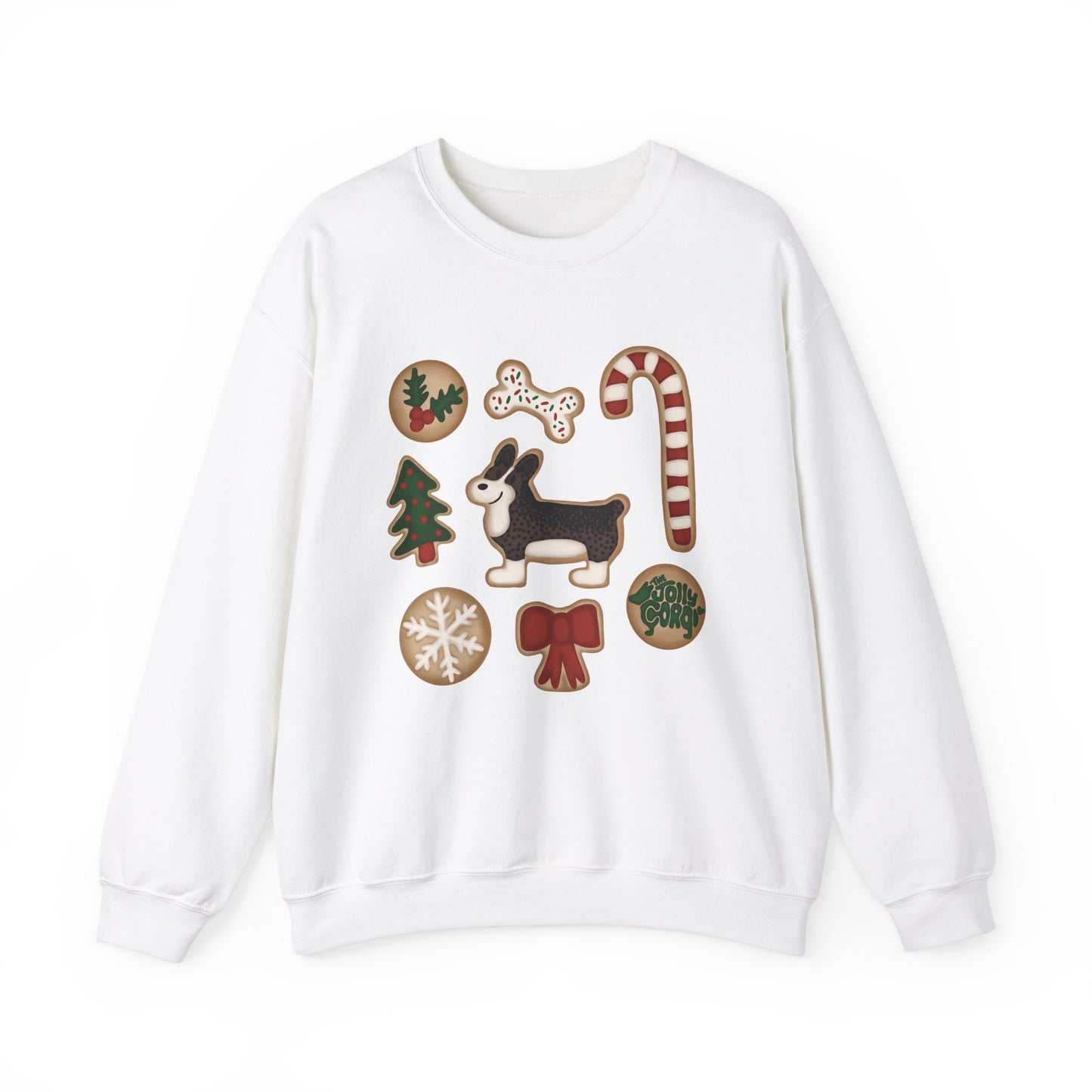 Brindle Corgi Docked - Christmas Cookie Crewneck Sweatshirt - The Jolly Corgi