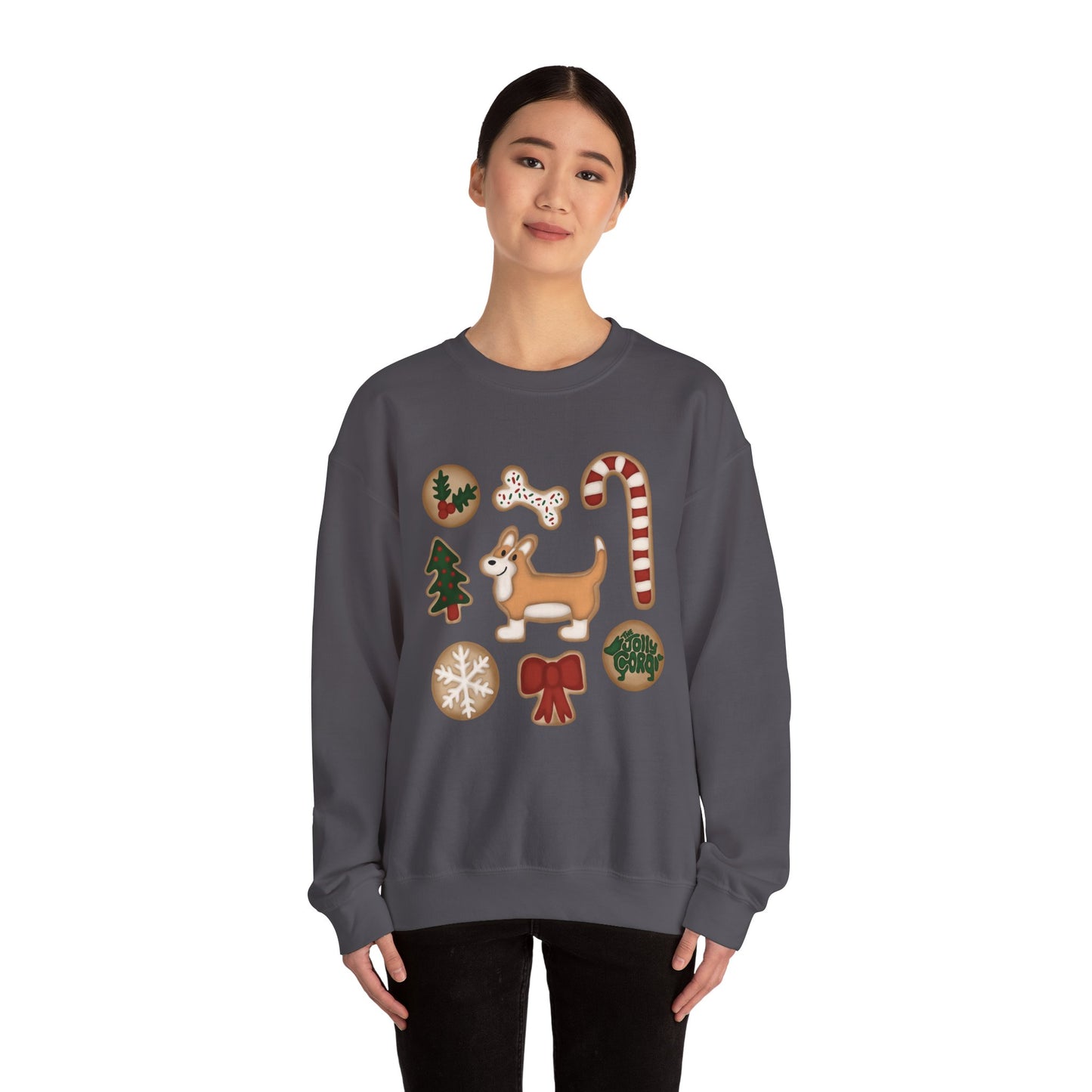 Fawn Corgi Full Tail - Christmas Cookie Crewneck Sweatshirt - The Jolly Corgi