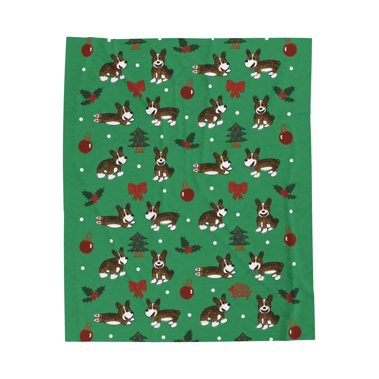 Brindle Corgi Docked - Christmas Velveteen Blanket - The Jolly Corgi
