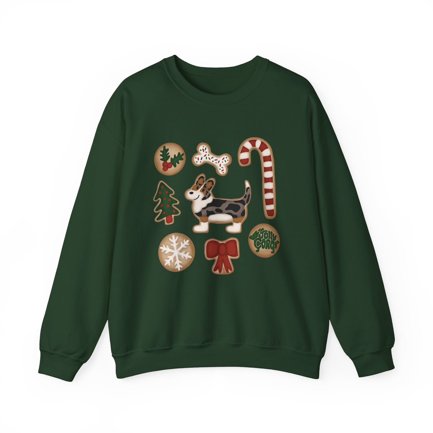 Merle Corgi Full Tail - Christmas Cookie Crewneck Sweatshirt - The Jolly Corgi