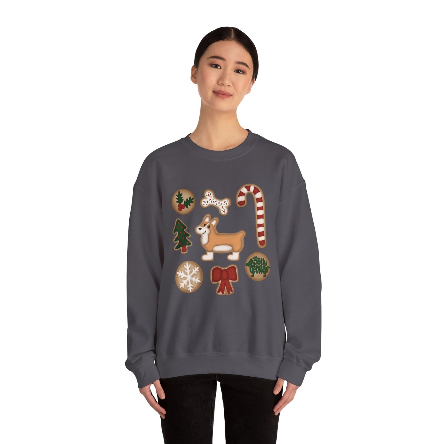 Fawn Corgi Docked - Christmas Cookie Crewneck Sweatshirt - The Jolly Corgi