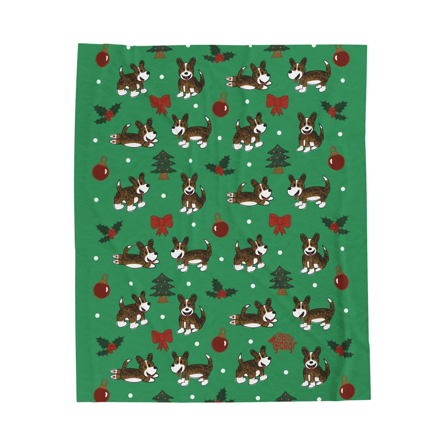 Brindle Corgi Full Tail - Christmas Velveteen Blanket - The Jolly Corgi