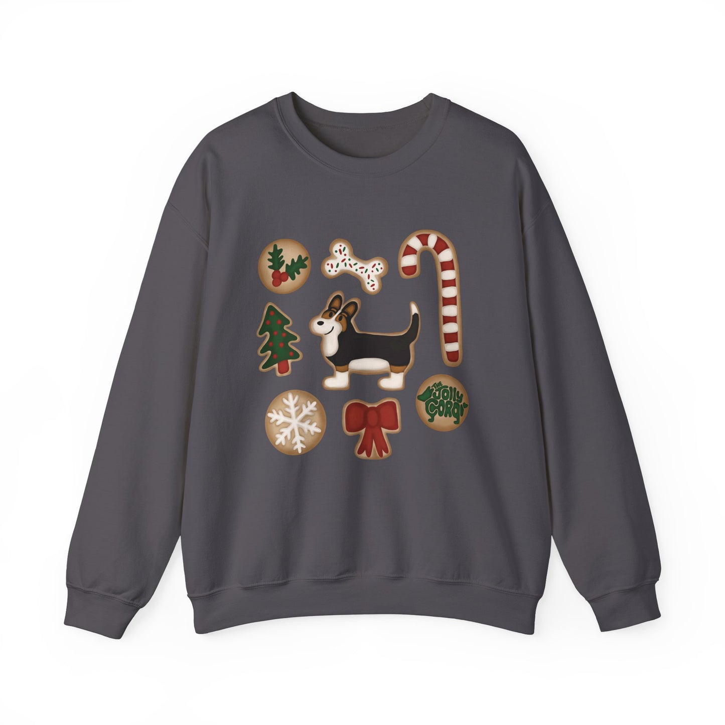 Black Headed Tri Corgi Full Tail - Christmas Cookie Crewneck Sweatshirt - The Jolly Corgi