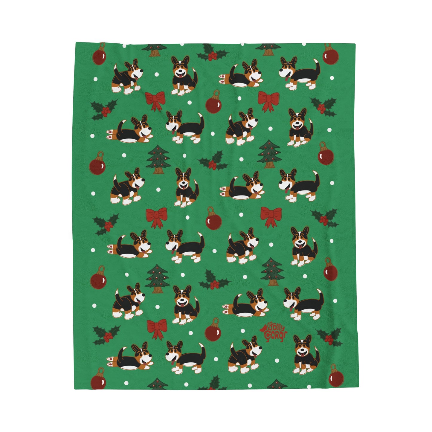 Black Headed Tri Corgi Full Tail - Christmas Velveteen Blanket - The Jolly Corgi