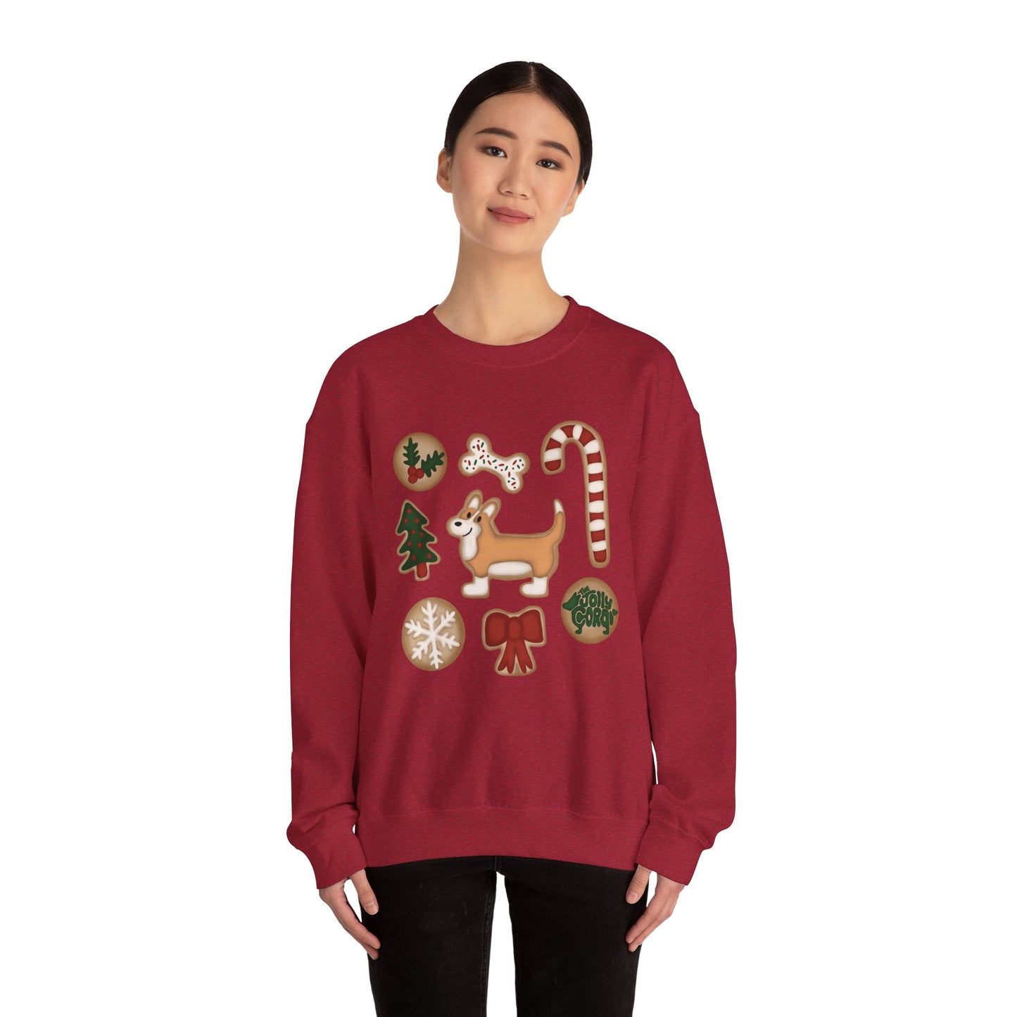 Fawn Corgi Full Tail - Christmas Cookie Crewneck Sweatshirt - The Jolly Corgi