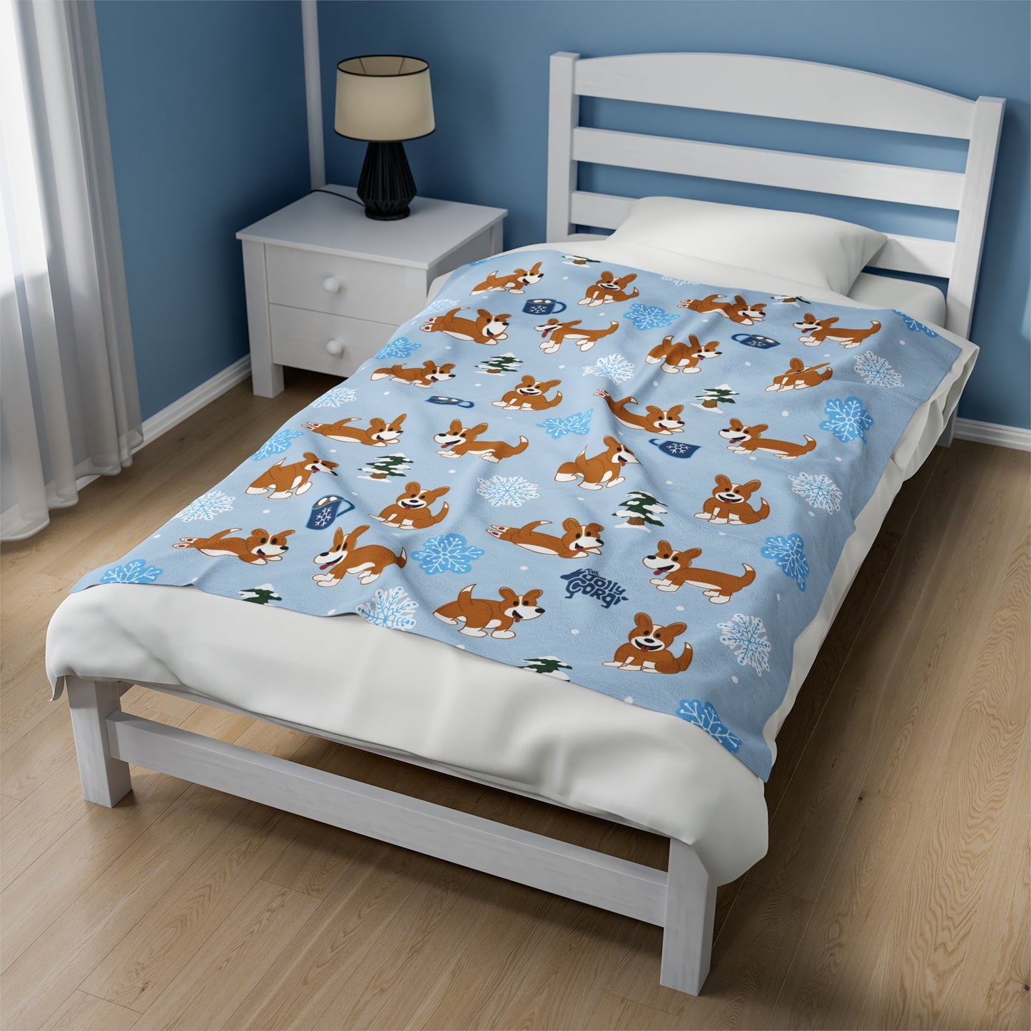 Red and White Corgi Full Tail - Winter Velveteen Blanket - The Jolly Corgi