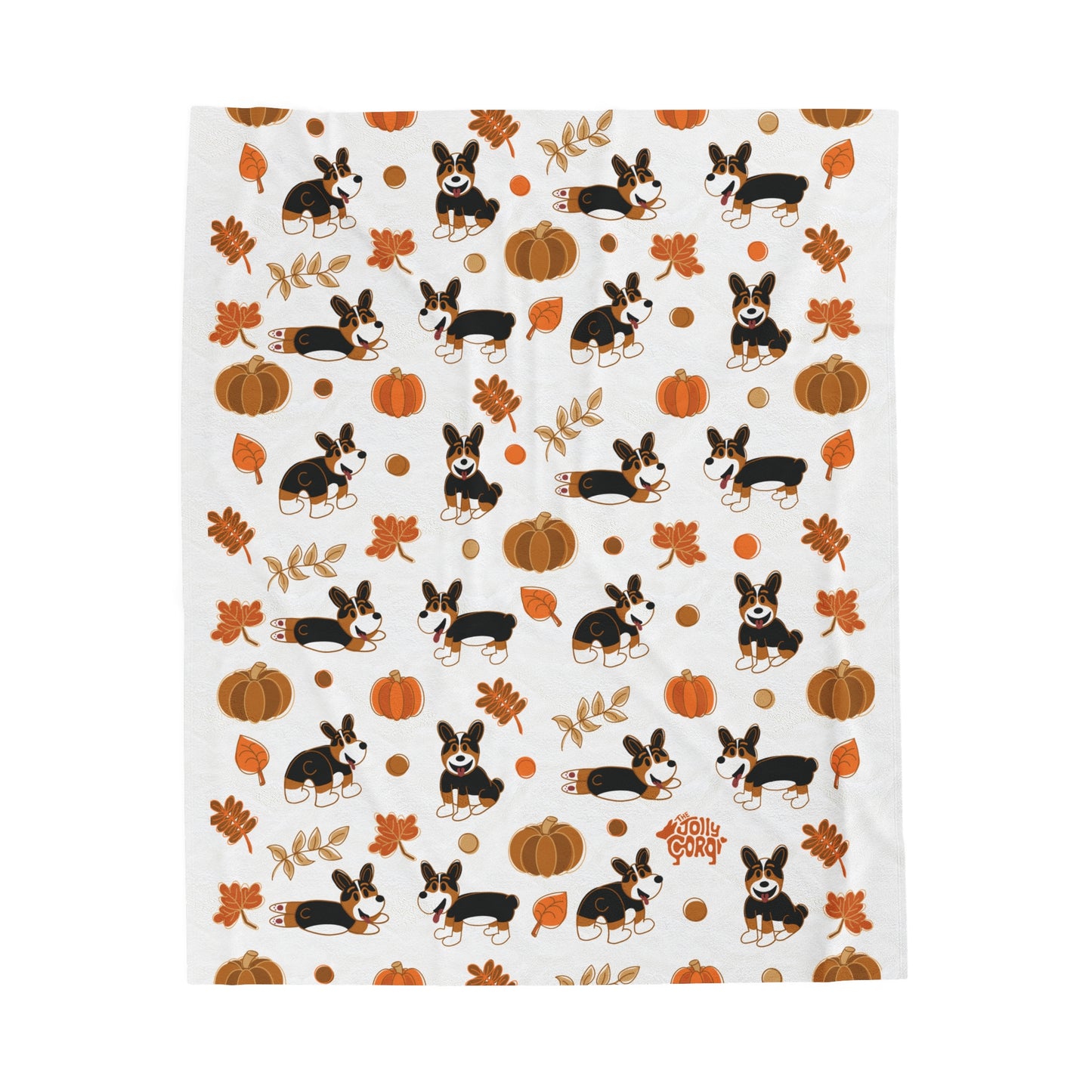 Black Headed Tri Corgi Docked Tail - White Autumn Velveteen Blanket - The Jolly Corgi