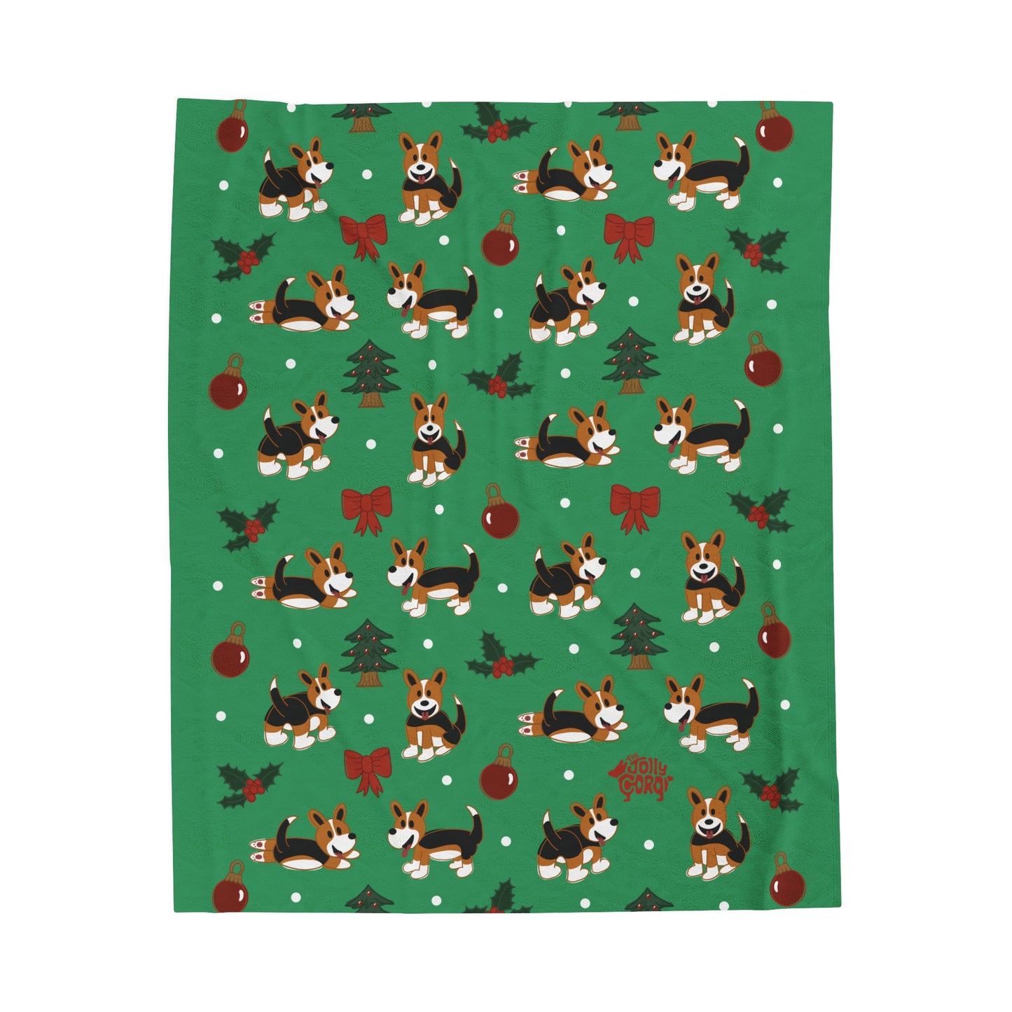 Red Headed Tri Corgi Full Tail - Christmas Velveteen Blanket - The Jolly Corgi