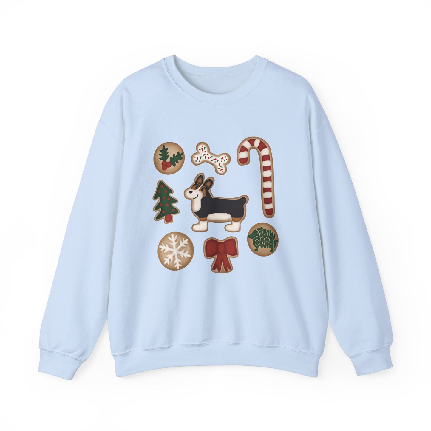 Black Headed Tri Corgi Docked - Christmas Cookie Crewneck Sweatshirt - The Jolly Corgi