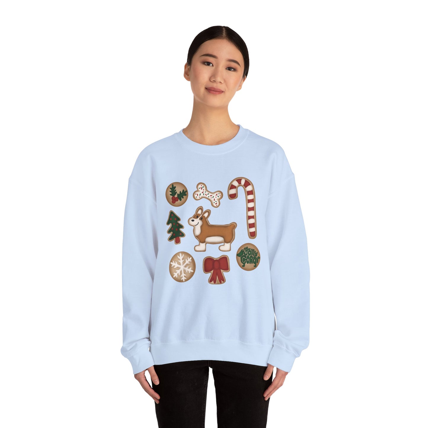 Red And White Corgi Docked - Christmas Cookie Crewneck Sweatshirt - The Jolly Corgi