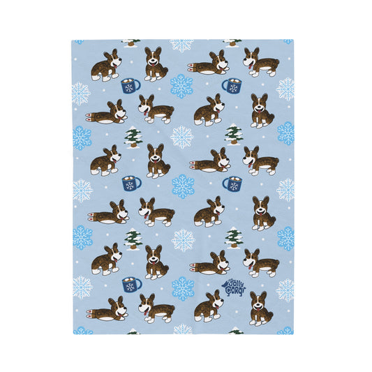 Brindle Corgi Docked - Winter Velveteen Blanket - The Jolly Corgi