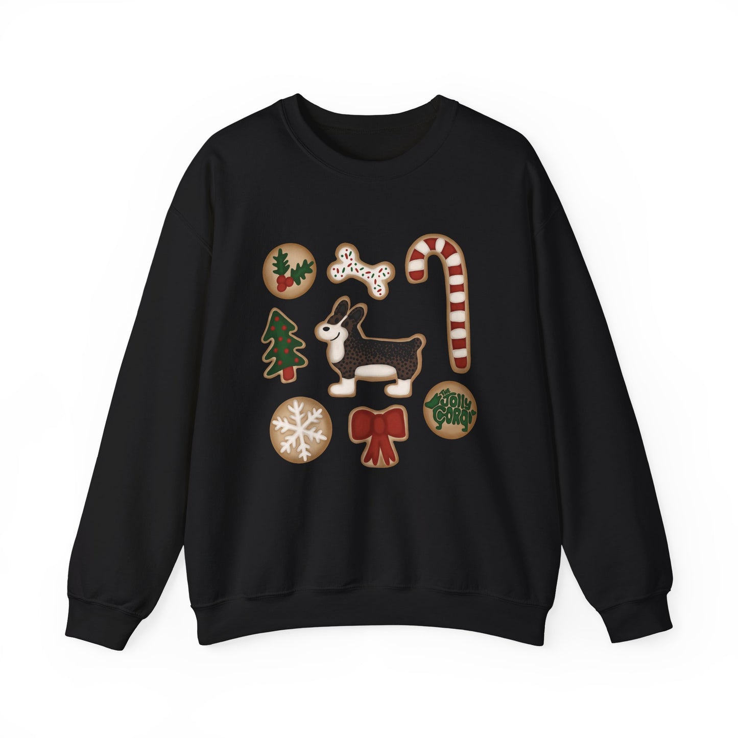 Brindle Corgi Docked - Christmas Cookie Crewneck Sweatshirt - The Jolly Corgi