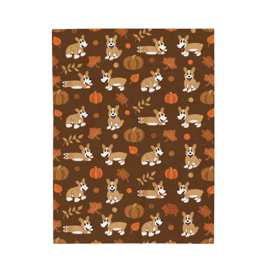 Fawn Corgi Docked Tail - Brown Autumn Velveteen Blanket - The Jolly Corgi