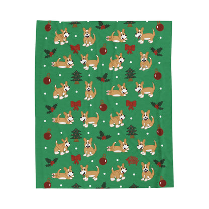 Fawn Corgi Full Tail - Christmas Velveteen Blanket - The Jolly Corgi