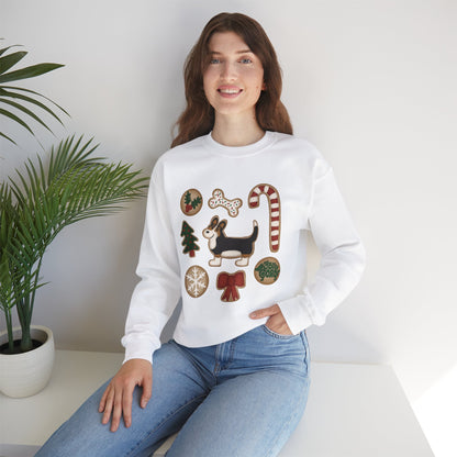 Black Headed Tri Corgi Full Tail - Christmas Cookie Crewneck Sweatshirt - The Jolly Corgi