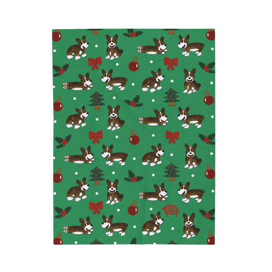 Brindle Corgi Docked - Christmas Velveteen Blanket - The Jolly Corgi