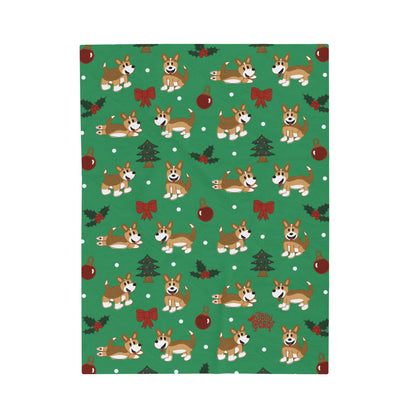 Sable Corgi Full Tail - Christmas Velveteen Blanket - The Jolly Corgi