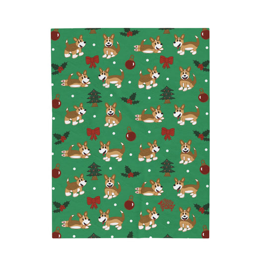 Sable Corgi Full Tail - Christmas Velveteen Blanket - The Jolly Corgi