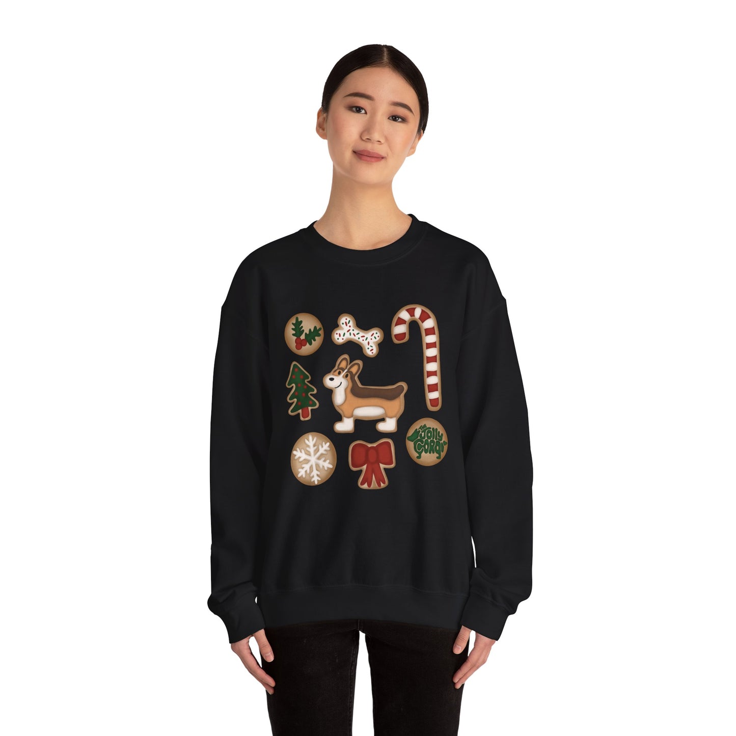 Sable Corgi Docked - Christmas Cookie Crewneck Sweatshirt - The Jolly Corgi