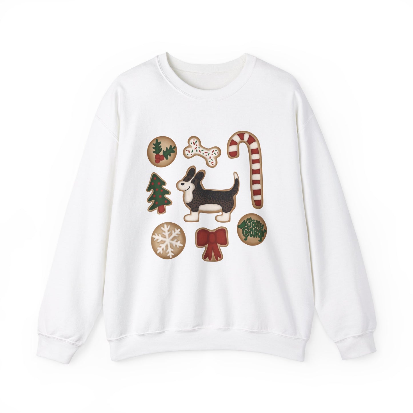 Brindle Corgi Full Tail - Christmas Cookie Crewneck Sweatshirt - The Jolly Corgi