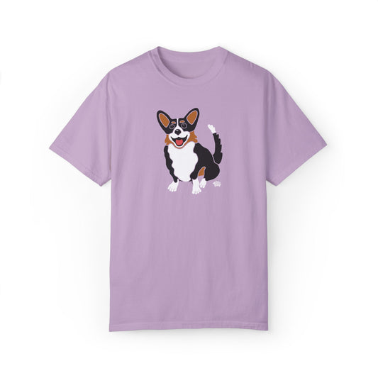 Black Headed Tri Color Corgi With Tail - Comfort Colors Shirt - The Jolly Corgi