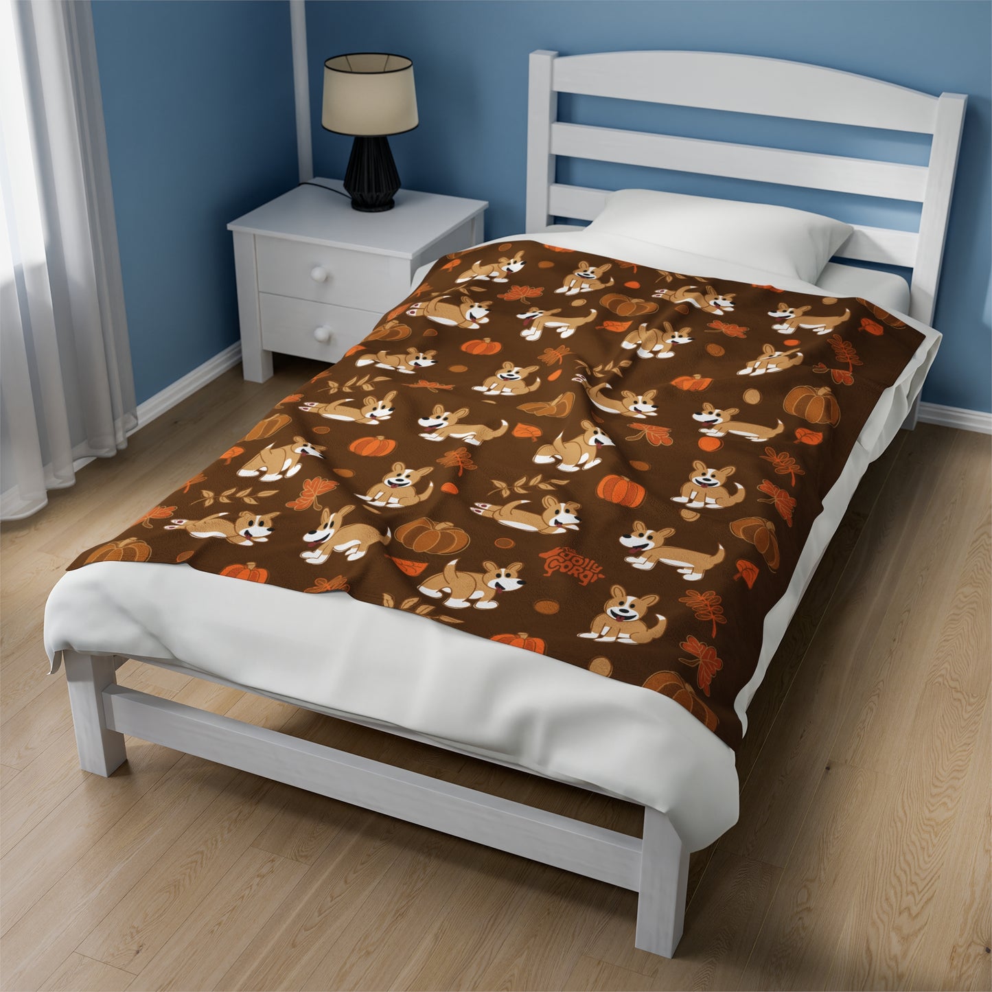 Fawn Corgi Full Tail - Brown Autumn Velveteen Blanket - The Jolly Corgi