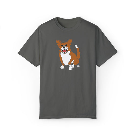 Red and White Corgi With Tail - Comfort Colors Shirt - The Jolly Corgi