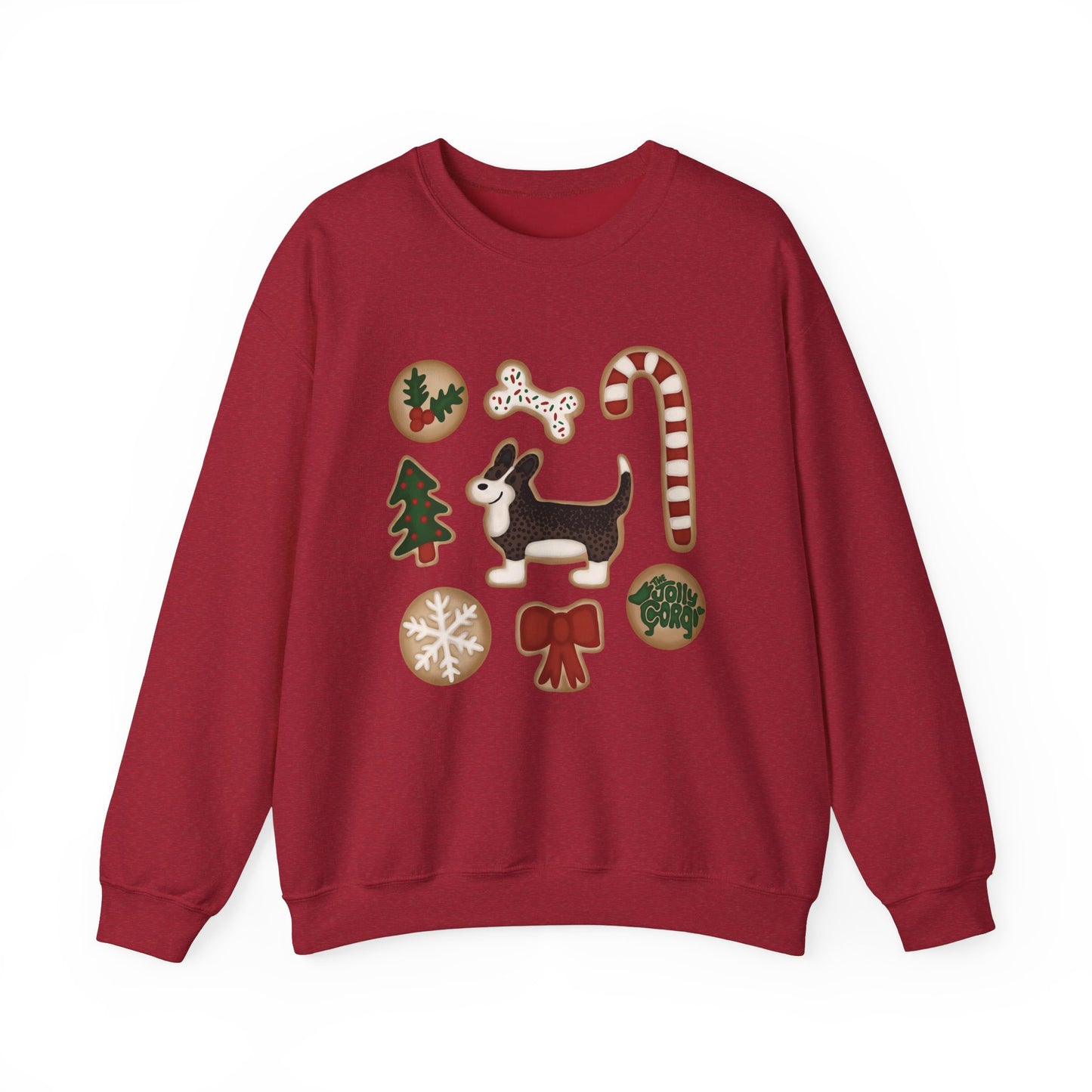 Brindle Corgi Full Tail - Christmas Cookie Crewneck Sweatshirt - The Jolly Corgi