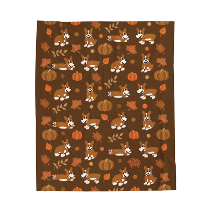 Red Corgi Docked Tail - Brown Autumn Velveteen Blanket - The Jolly Corgi