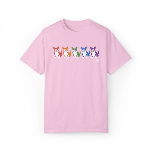 Rainbow Corgi With Tail - Comfort Colors Shirt - The Jolly Corgi