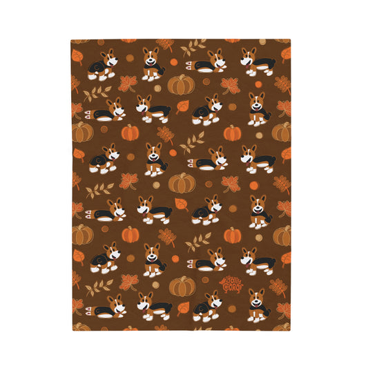 Red Headed Tri Corgi Docked Tail - Brown Autumn Velveteen Blanket - The Jolly Corgi